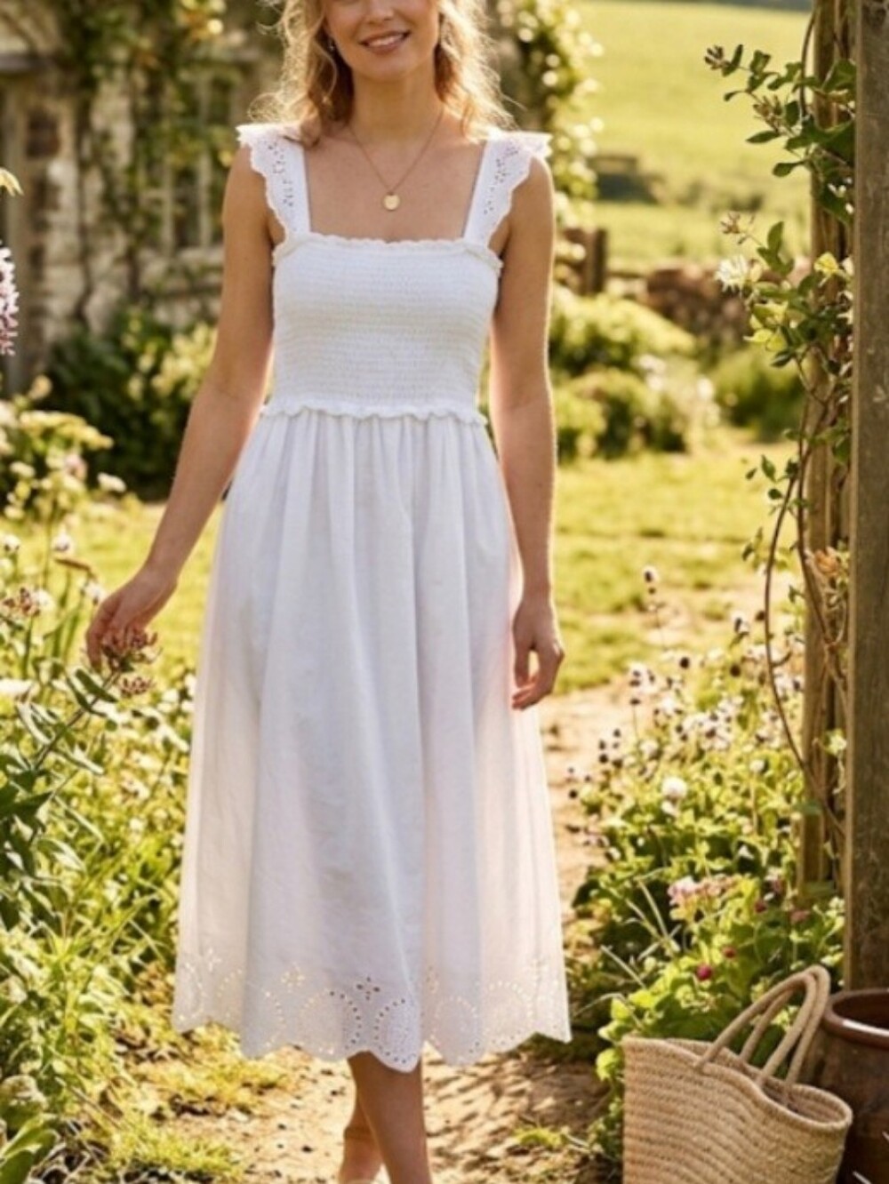 NATURAL LIFE White Eyelet Midi Dress